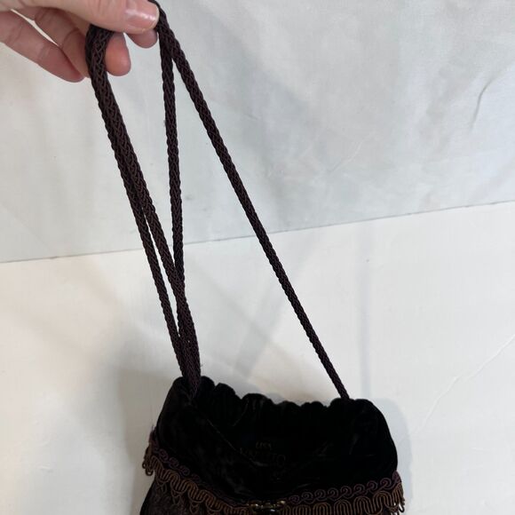 Lisa Violetto VTG Brown Velvet Drawstring Evening Cocktail Bag Regency Victorian - Picture 6 of 9